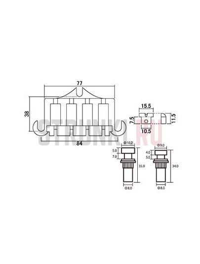 Бридж для 4-струнной бас-гитары PARTS Gibson Style EB SG, хром