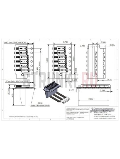 Тремоло-система HIPSHOT 40500SS-416 TREMOLO-MODERN (NARROW) STAINLESS, хром