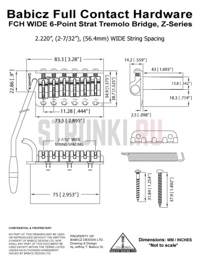 Бридж тремоло на шести болтах, Babicz FCHZ6STWCHP Z Series Strat Tremolo, хром