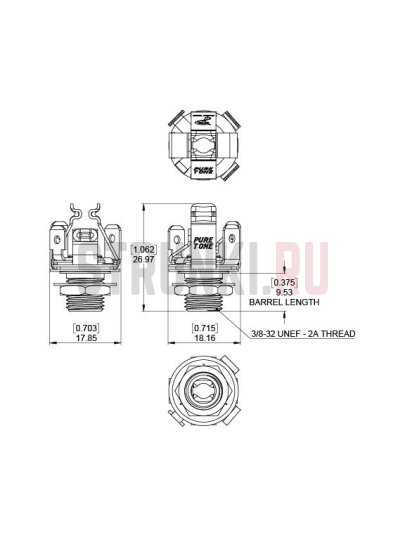 Разъем под джек PURE TONE MULTI CONTACT OUTPUT JACK PTT2, стерео, хром