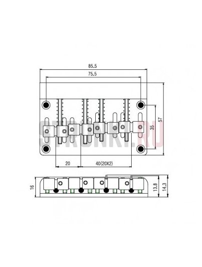 Бридж для 4-струнной бас-гитары PARTSLAND BB012-CR, хром