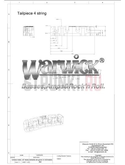 Warwick бридж для 4-струнной бас-гитары SP W 30115 4B, черный