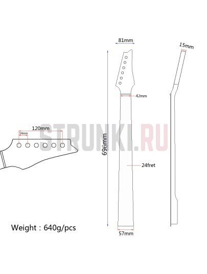 Гриф для электрогитары Parts для IBANEZ кленовый, радиус 14''