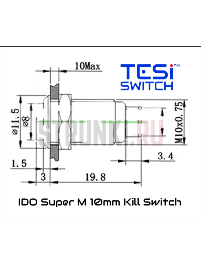 !УЦЕНКА! Kill Switch для электрогитары Tesi IDO M, Latching, хром, 10мм