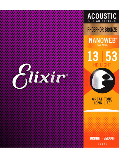 Струны для акустической гитары Elixir 16182 Phosphor Bronze Nanoweb HD Light 13-53