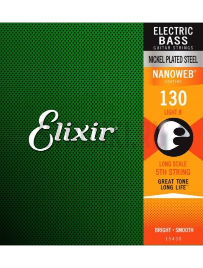 Одиночная струна для бас-гитары Elixir Nanoweb Bass 15430 Light B Nickel Steel 130