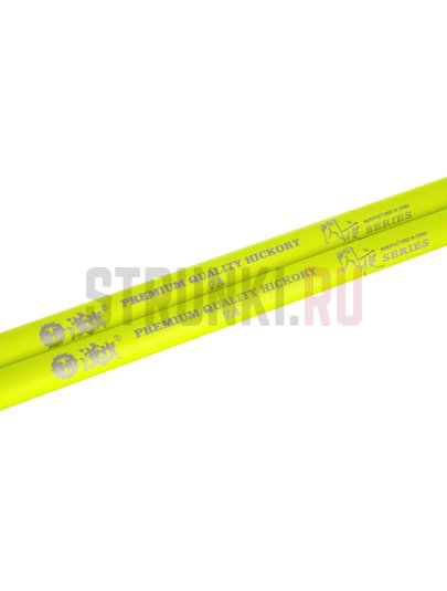 Палочки барабанные HUN 10101003009 Fluorescent Series 7A YELLOW, орех гикори, деревянный наконечник