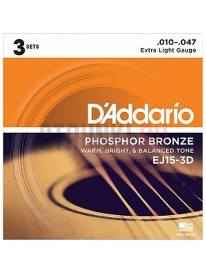 Струны для акустической гитары D'Addario Phosphor Bronze EJ15-3D 10-47